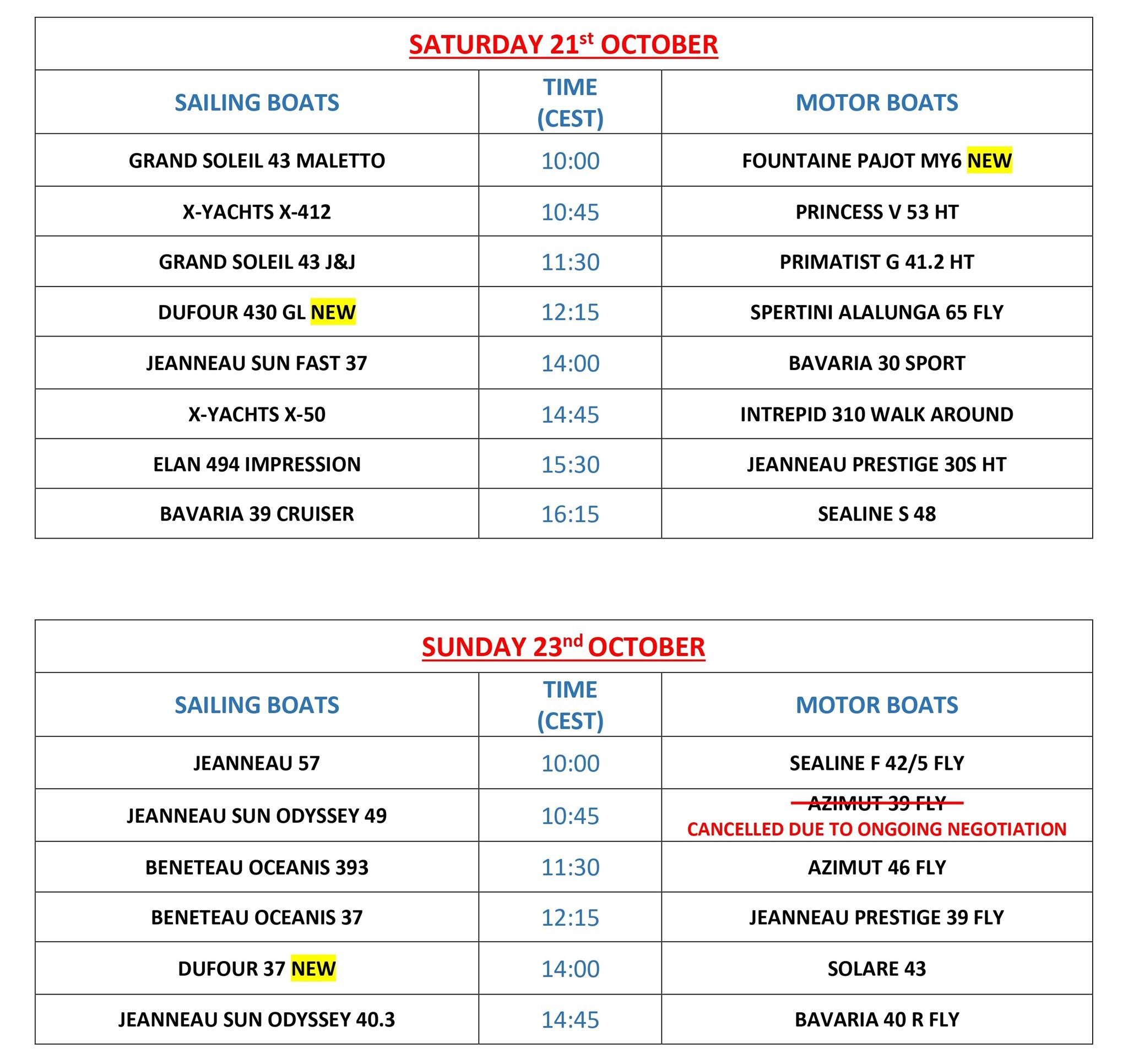 Here the complete and updated schedule of 7th Live Video show for Second-Hand Boats 